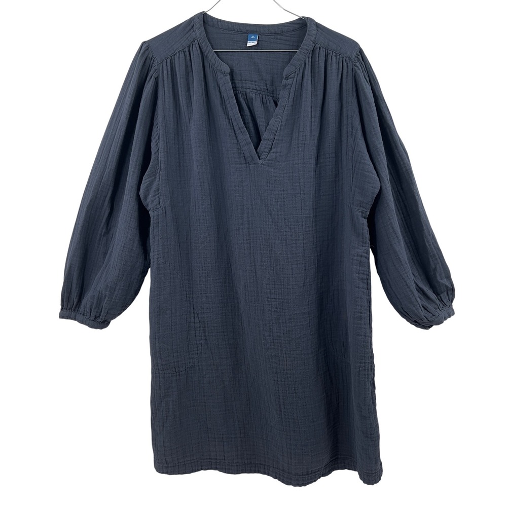 Old Navy Gauze Tunic Dress Split Neck Long Sleeve‎ Navy Blue Women's XL Tall